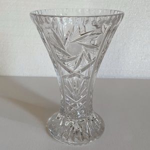 Vintage Cut Crystal Glass Vase 9” Tall x 5.5” Wide Floral Flower Sunflower Heavy